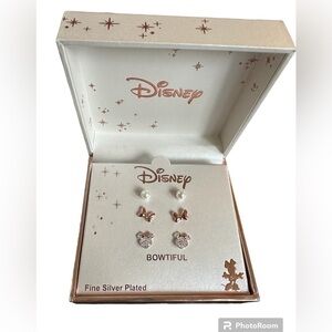 Disney silver plated rose gold Minnie Mouse 3 pair earring set Bowtiful‎ NEW